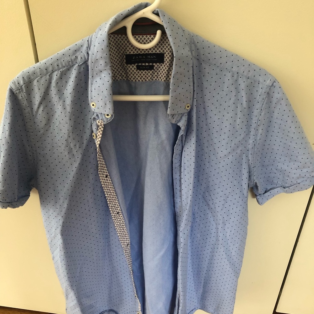 Zara Large Slim Fit Mens Short Sleeve button down